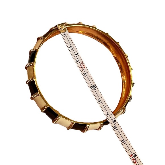 Kate Spade 12 Karat NY Harbor Lights Stripe Gold Black White Bangle Bracelet - Picture 3 of 6